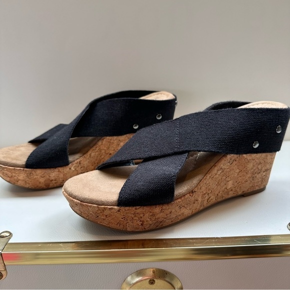 Merona Elastic Strappy Wedge Heel Sandals Black Size 9.5 - Picture 3 of 10